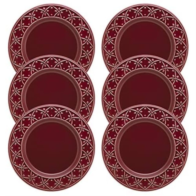 Daily Mendi 6 platos llanos grandes de 10.43" en rojo granate Manhattan Comfort NM03-7304