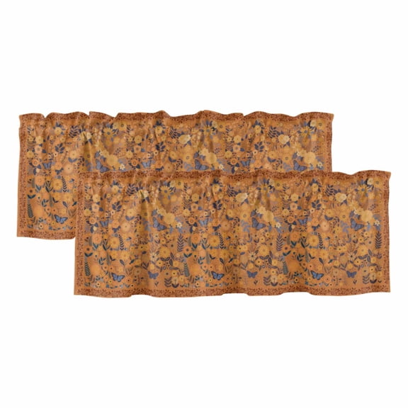 2 Pack Valances for Window, Boho Yellow Flowers Short Curtains for Kitchen Bedroom Living Room, Spring Abstract Watercolor Floral Leaf Rod Pocket Small Window Treatment Valance Drapes 60 x 18 Inch