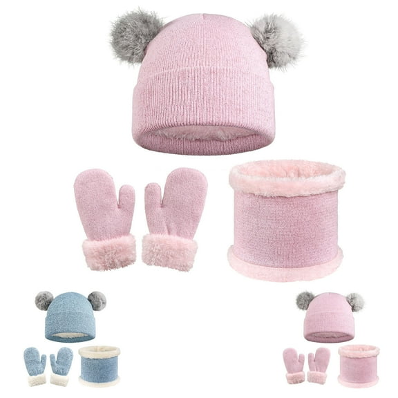 Eltusu Girls Hats Scarves Gloves Sets, Soft Thermal Windproof Beanies Scarves Mittens Sets Free Size Size Polyester,Spandex