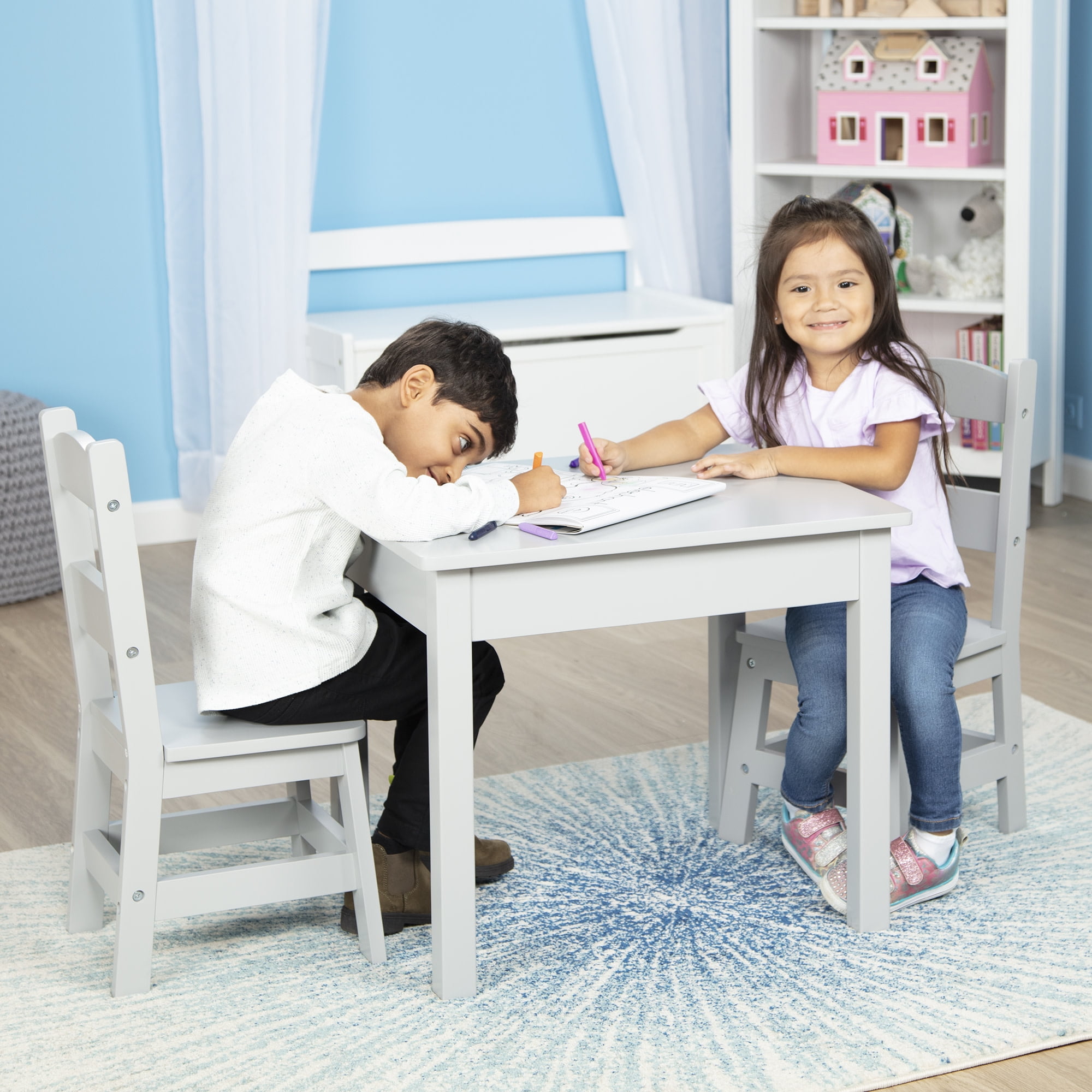 Melissa & Doug Kids Furniture Wooden Table & Chairs-Gray Kids Furniture