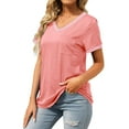 thumbnail image 5 of MOSHU V-Neck Women T Shirts Short Sleeve Loose Summer Tops for Women with Pocket, 5 of 10