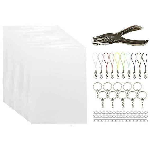 146PCS Shrink Sheets Kit,Shrink Paper Keychain Kit with 25PCS 121PCS Open Iron Ring,Hole Punch