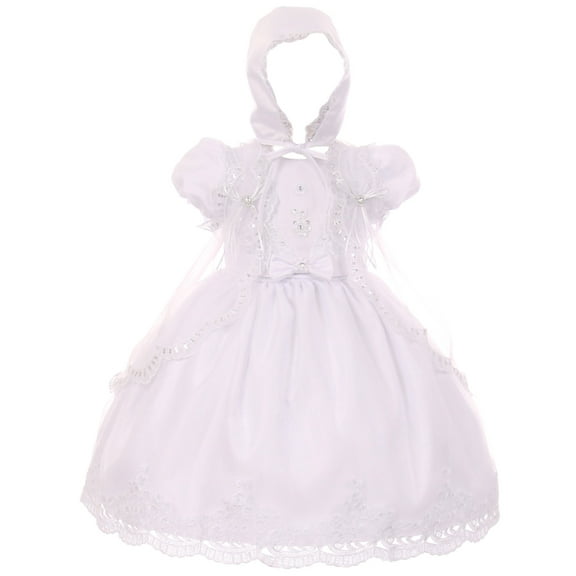 Baby Girls Infant Lace Organza Cape Hat Baptism Set Christening Dresses White 0 (TR01K3)
