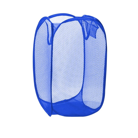 Blue Foldable Mesh Laundry Hamper With Side Pocket, Breathable Material, And Carry Handles For Dirty Clothes, Toy Storage, And Travel, 11X11X15.75In