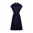 thumbnail image 5 of NTACZA Women Dresses Casual Midi Collared Shirt Dress Short Sleeve Ruched Waist Vacation Size XL, 5 of 5