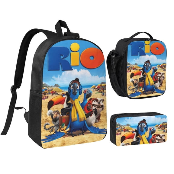 Movie Rio 2 Three piece backpack set young backpack combination backpack lunch bag pencil case