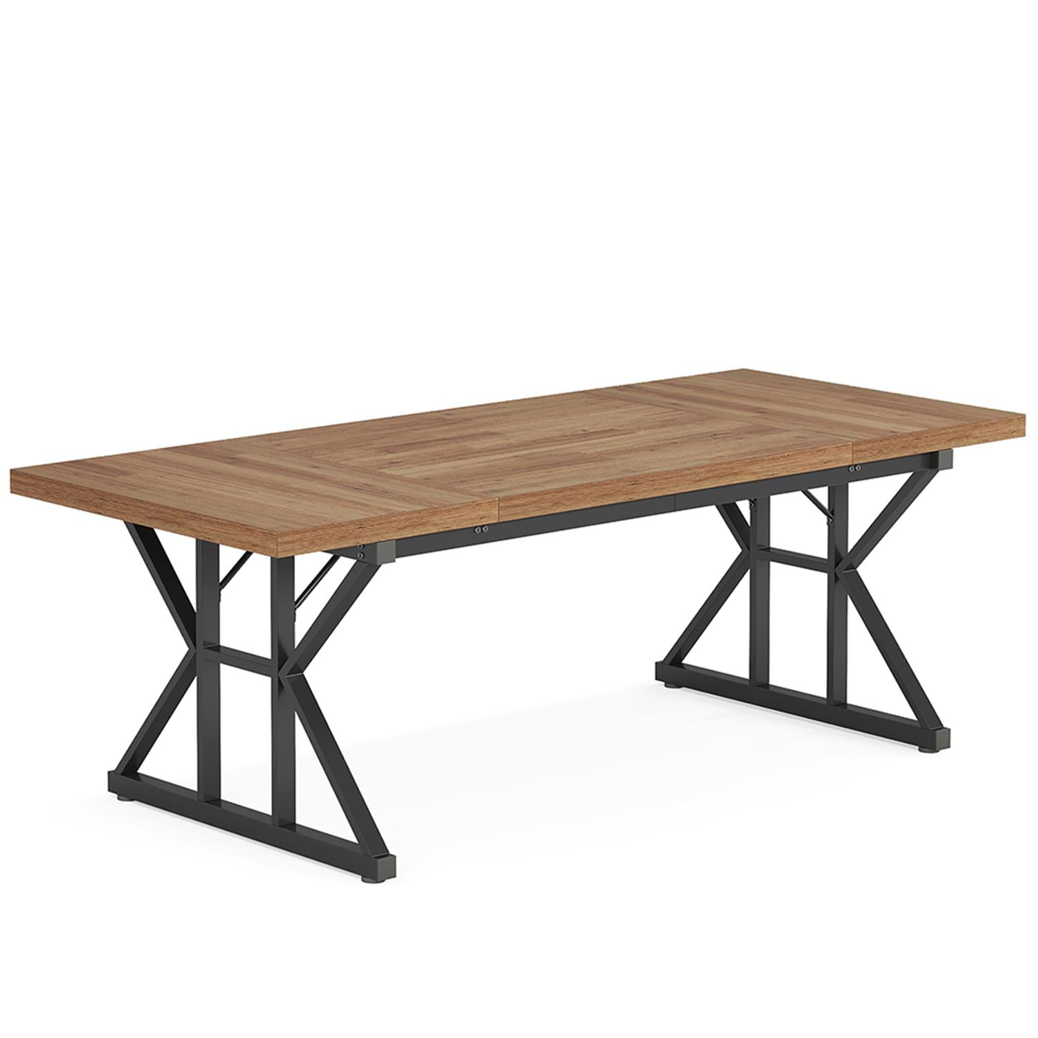 Demi Bonn 71" Farmhouse Dining Table, Wood Rustic Kitchen Table for 6 People, Large Rectangular Dinner Table for Dining Room, Home Office, Living Room Furniture, Walnut & Black