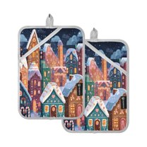 2 Pack Pot Holders for Kitchen Heat Resistant Hot Pads Sets for Cooking Baking Cartoon Colorful House
