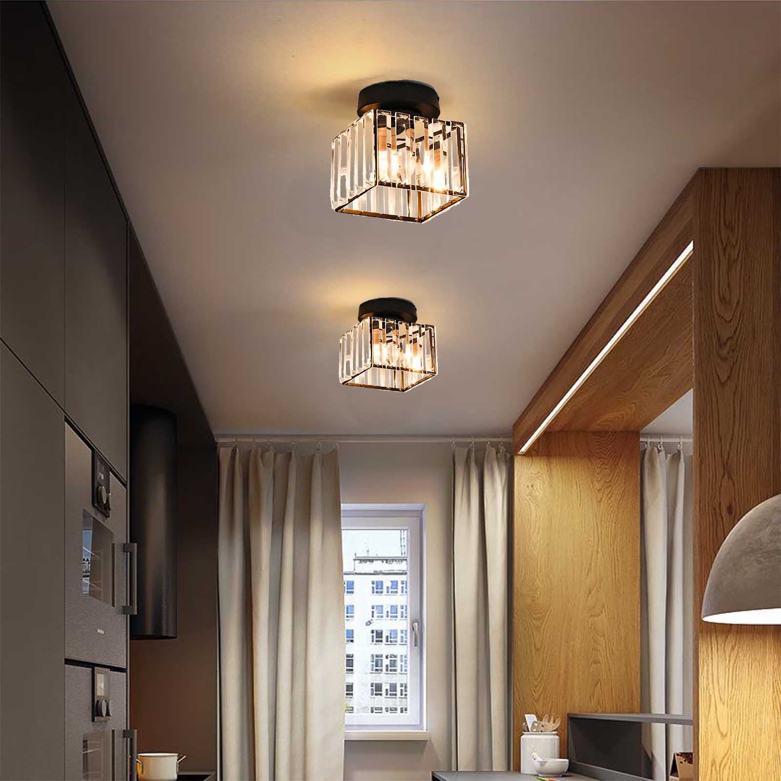 Flush Mount Ceiling Light LED Ceiling Lamp Square Crystal Kitchen Ceiling Lighting Fixtures for Bedroom Hallway Entryway Bathroom