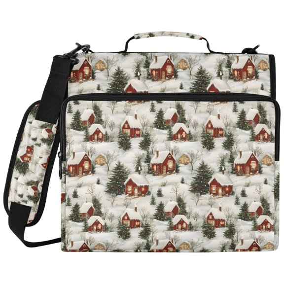 ALAZA Zipper Binder Winter House Snowy Pattern 2 inch 3 Ring 500 Sheet Capacity Trapper Keeper File Folder Organizer Bag