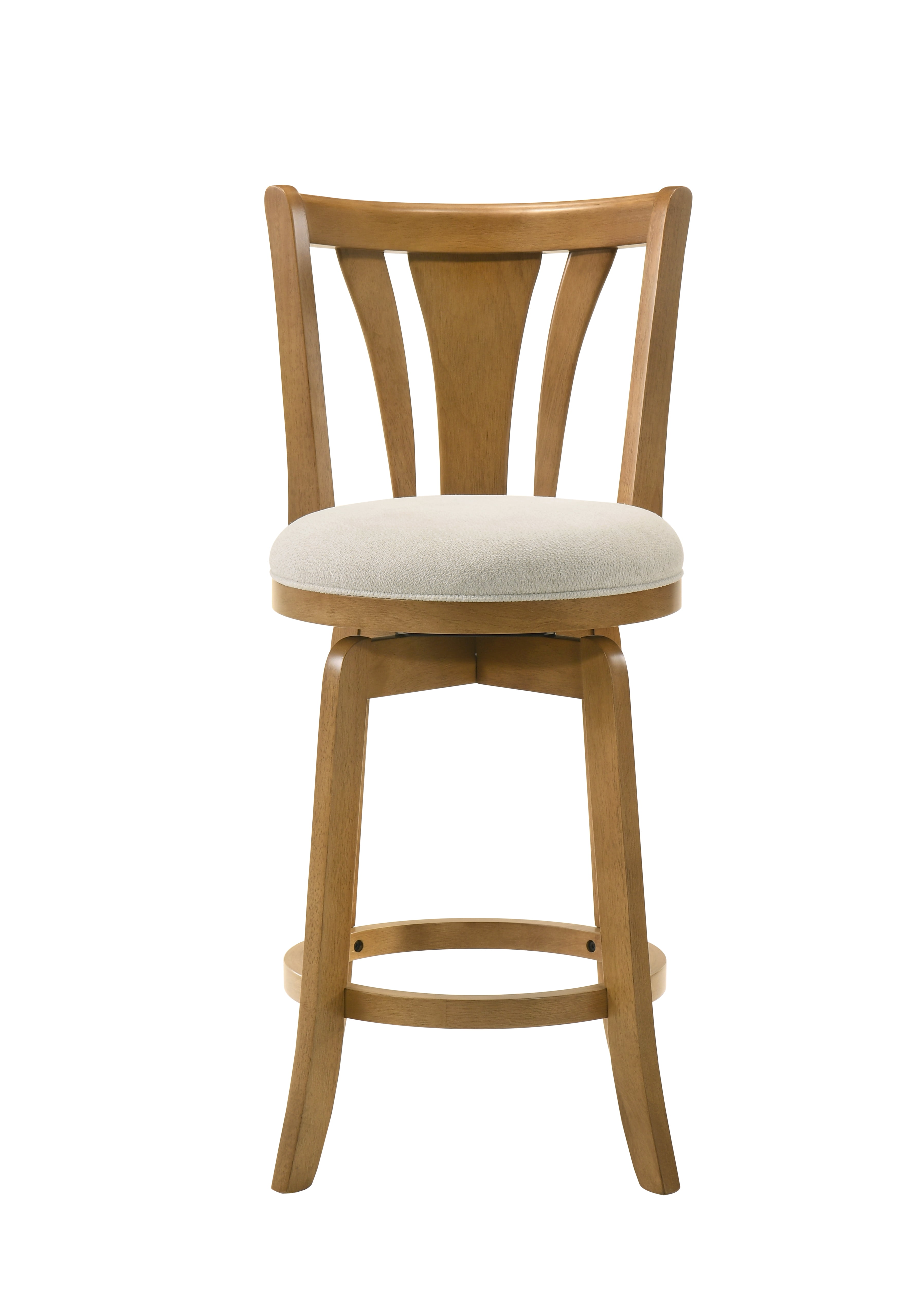 Elle 30 in. Amber Glow Bar Height Rubberwood Swivel Barstool with Ivory Fabric Seat - Set of 3