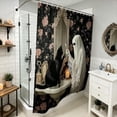 thumbnail image 4 of Hvot&aat Halloween Waterproof Shower Curtain, 35.43 X 70.87IN Brushing Ghost and Cat Pattern, Spooky Cute Bathroom Curtain with Hooks for Bath Decor, 4 of 5