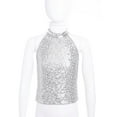thumbnail image 3 of Zaldita Girl's Glitter Sequins Jazz Ballet Hip Hop Dance Tank Top Sleeveless Halter Neck Vest Dancewear Silver 14, 3 of 7