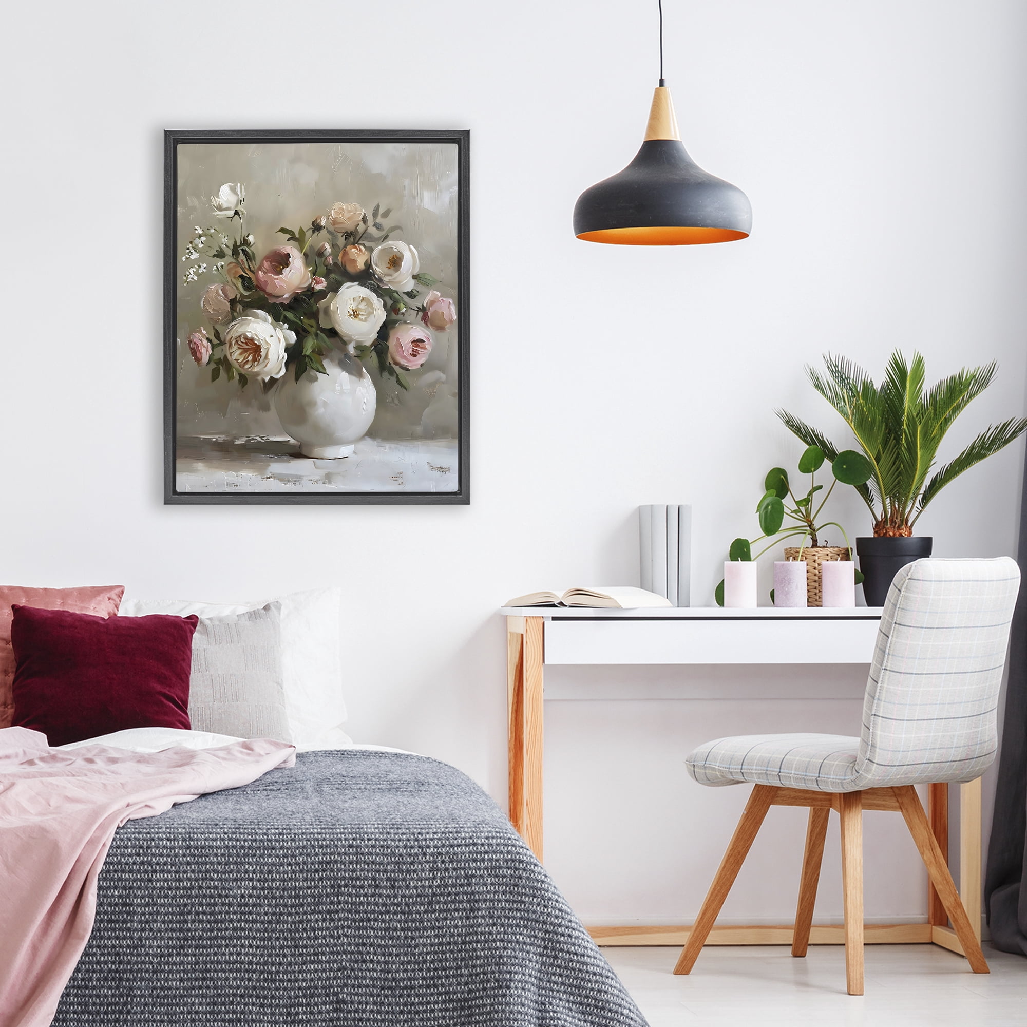 Stupell Industries Peony Blooms Bouquet Vase Black Framed Floater Canvas Wall Art, design by Creative Studio