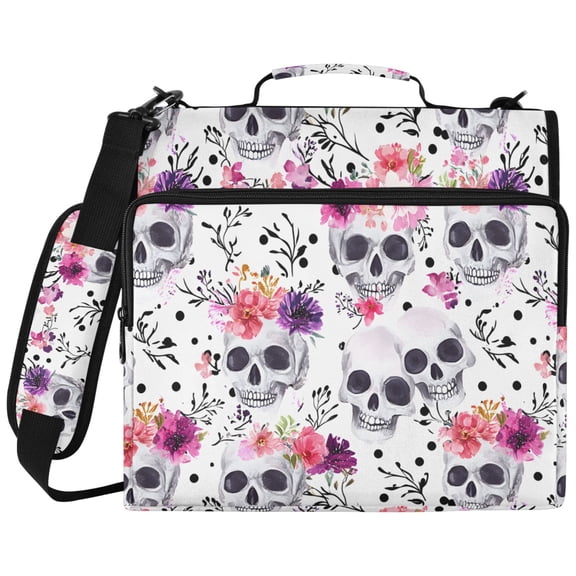 ALAZA Zipper Binder Skull Roses Flower-p3 Pattern 2 inch 3 Ring 500 Sheet Capacity Trapper Keeper File Folder Organizer Bag