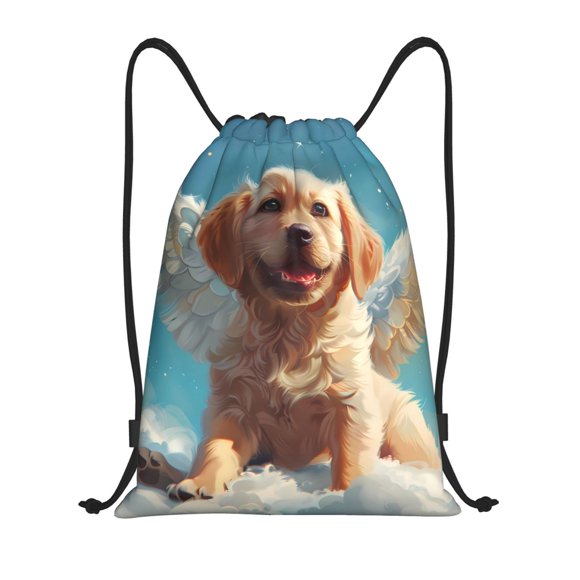 Lsque Cute Angel Winged Dog Print Drawstring Backpack Bag Sport Gym Sackpack Cinch Bags Drawstring Bags Draw String Sport Bag-Medium
