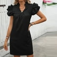thumbnail image 4 of Womens Dresses Women's Solid Color V-neck Short Sleeved Fashionable Loose Dress Summer Dresses for Women Black L, 4 of 6