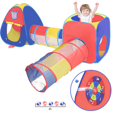 Play Tent and Tunnel ， 4 in 1 Play Tent Jungle Gym For Kids Play House Ball Pit 2 Tents & 2 Crawl Tunnels Indoor Outdoor Toy Tent Colorful Gift For Toddlers