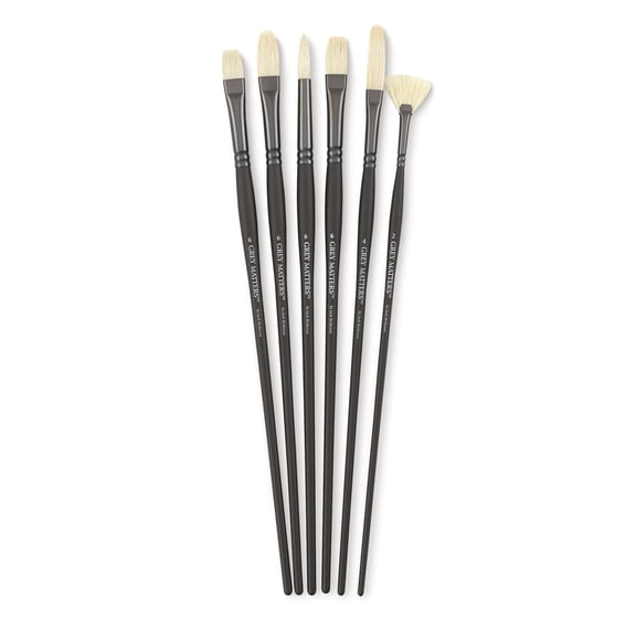 Richeson Grey Matters Brush Set - Bristle Oil Brushes, Long Handle, Set of 6