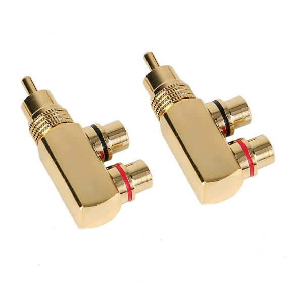 Peahefy RCA Connector, RCA Adapter,2pcs RCA Male to Female Connector Three-way Adapter Audio Video Splitter Right Angle