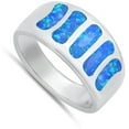 thumbnail image 4 of CHOOSE YOUR COLOR Blue Simulated Opal Mosaic Line Ring .925 Sterling Silver Band CZ Female Size 9, 4 of 4