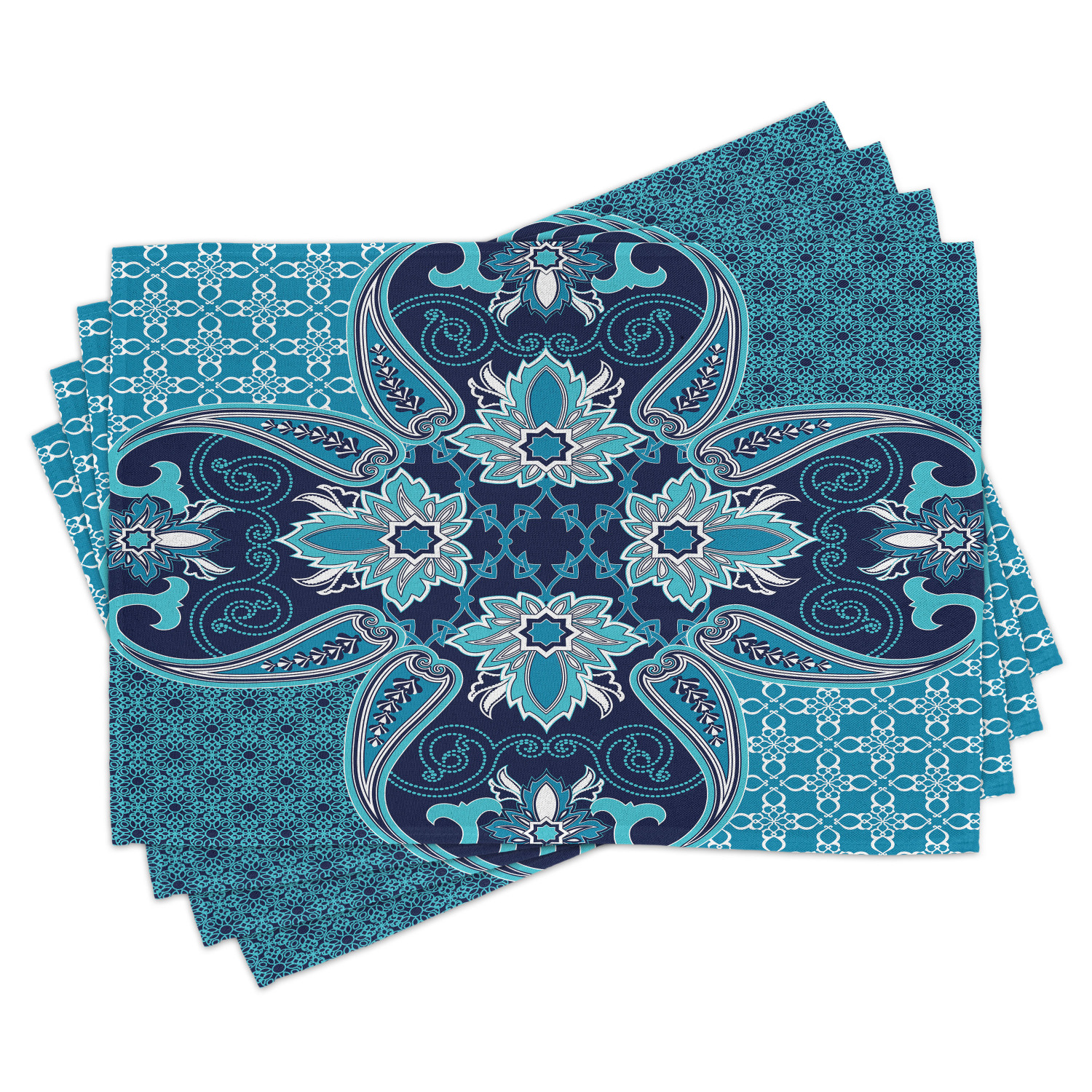 Navy Blue Placemats Set of 4 Floral Paisley Design Bohemian Style