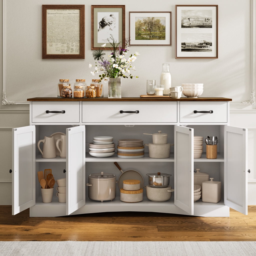 Aiho 55" L Kitchen Storage Cabinet, Coffee Bar Cabinet with Adjustable Shelves & Doors & Drawers, Sideboard Buffet Cabinet for Kitchen, Dining Room - Brown