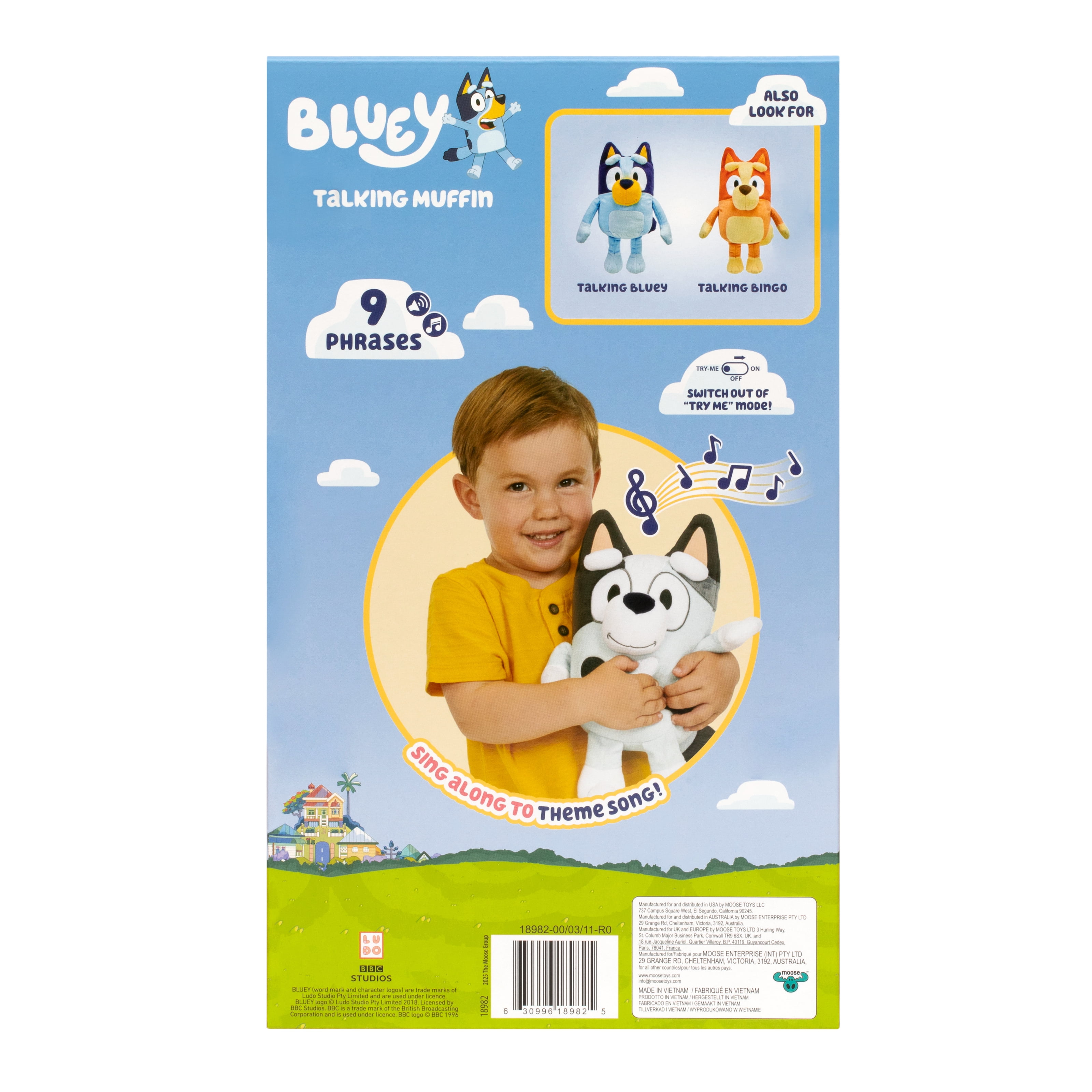 Bluey, Talking Muffin 11 Inch Plush Toy, 9 Phrases and Bluey Theme Song, Ages 3+