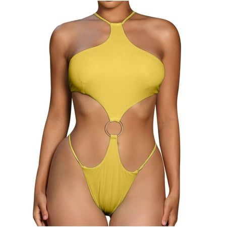 

REORIAFEE Womens Romper Swimsuit Bandage Bathing Suit Retro Swimsuits Summer Swimsuits St Patricks Day Easter Fashion St. Patrick s Day Yellow M