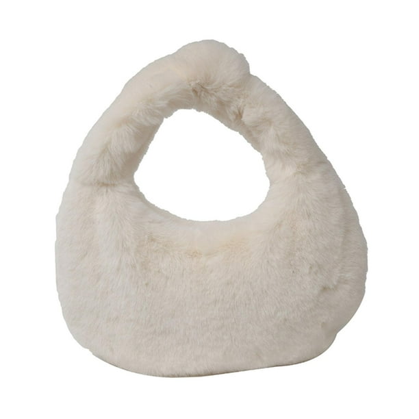 Bolso de felpa para mujer, ligero y moderno, tipo bandolera, tipo bola de masa. Blanco
