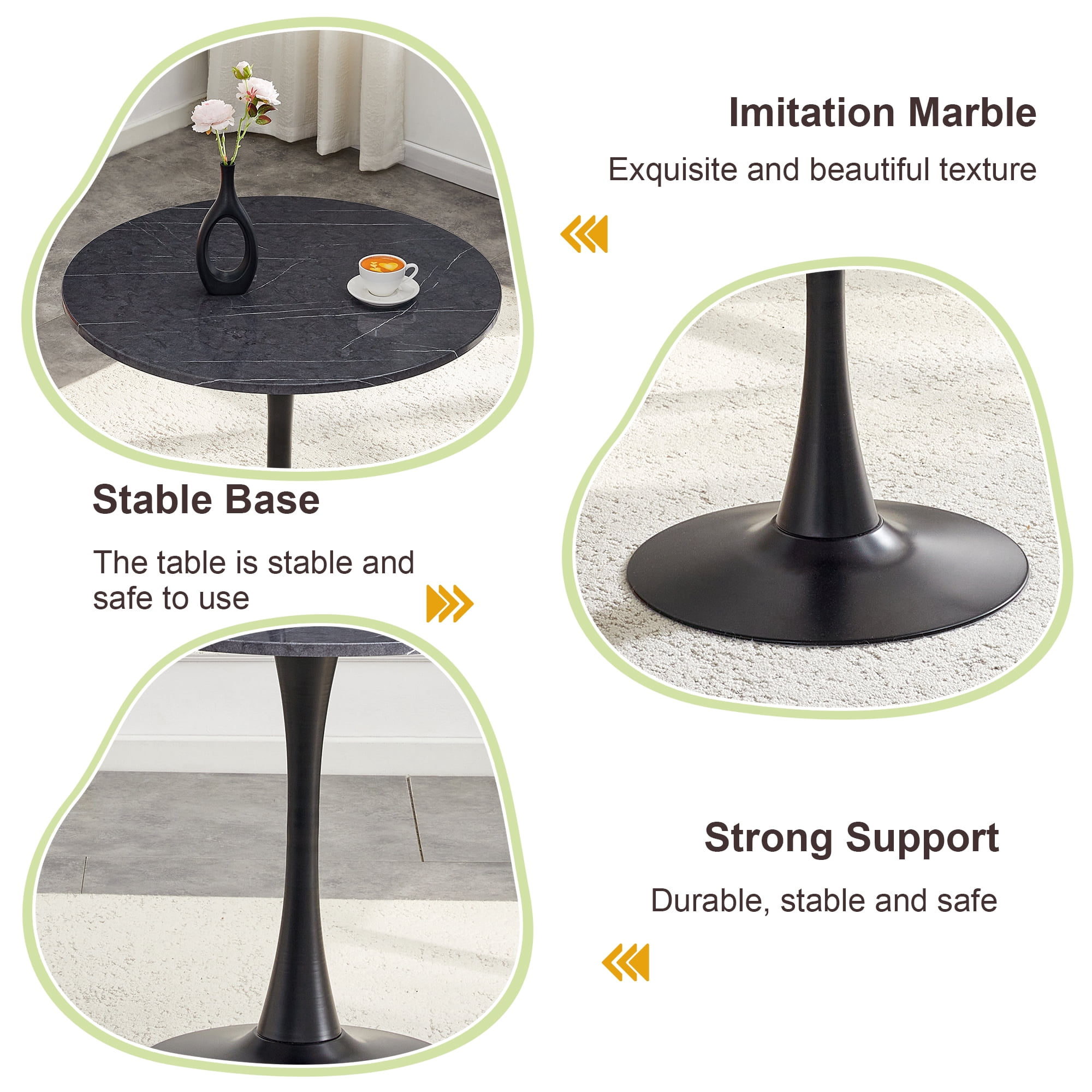 Miniyam 31.5" Round Kitchen Dining Table for 2–4 People, Small Space Pedestal Tulip Table with Engineered Wood Top, Black