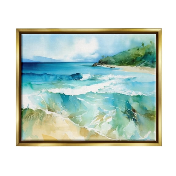 Stupell Industries Abstract Beach Waves Landscape Painting Gold Floater Framed Canvas Art Print Wall Art, 21 x 17