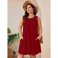 thumbnail image 2 of SHOWMALL Plus Size Sleeveless Summer Dress for Women, Perfect Mother's Day Gift, Wine Red 1X Casual Pleated Dress with Pockets for Party & Graduation, 2 of 7