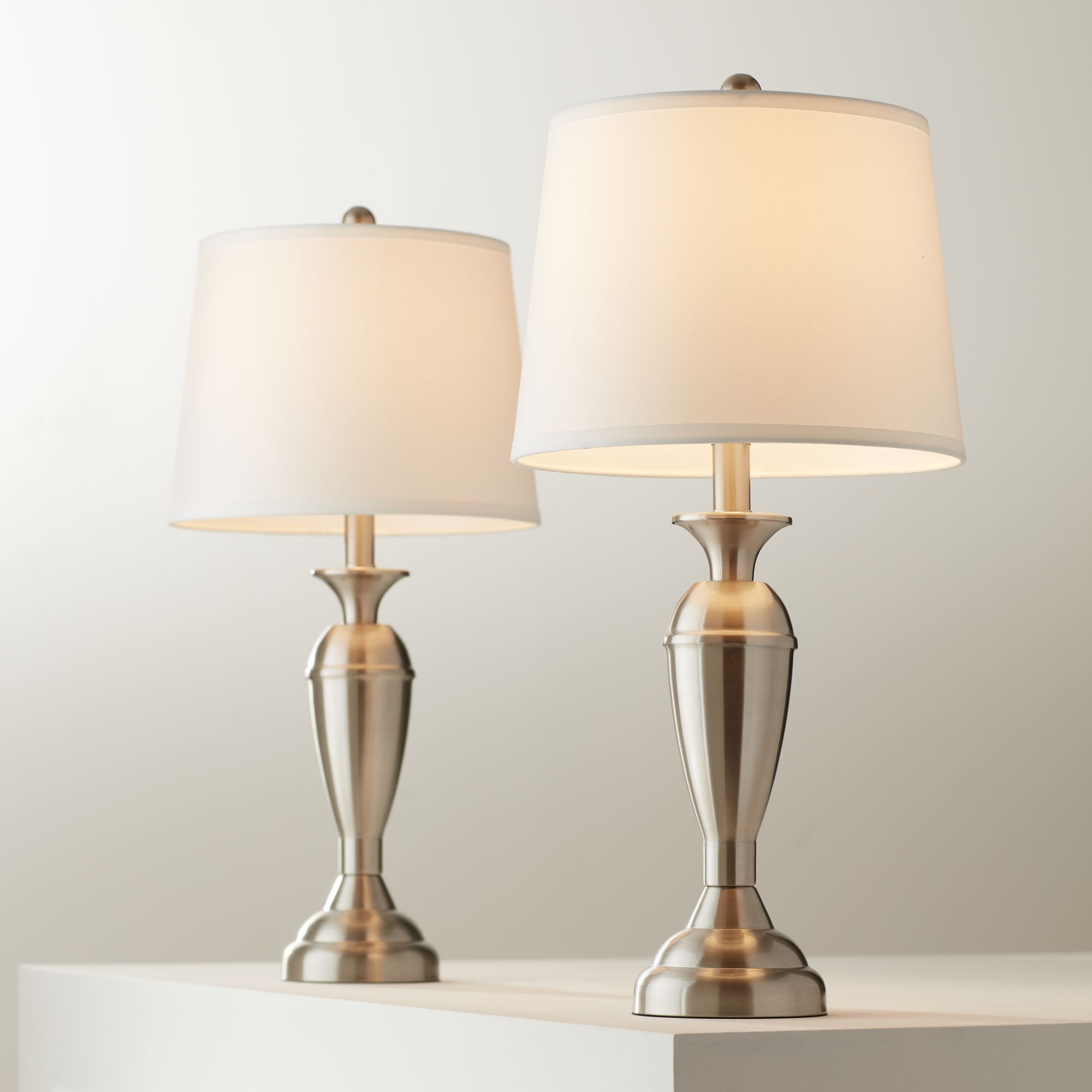 Regency Hill Blair Traditional Table Lamps 25" High Set of 2 Brushed Nickel White Drum Shade for Bedroom Living Room Bedside Nightstand Office Family