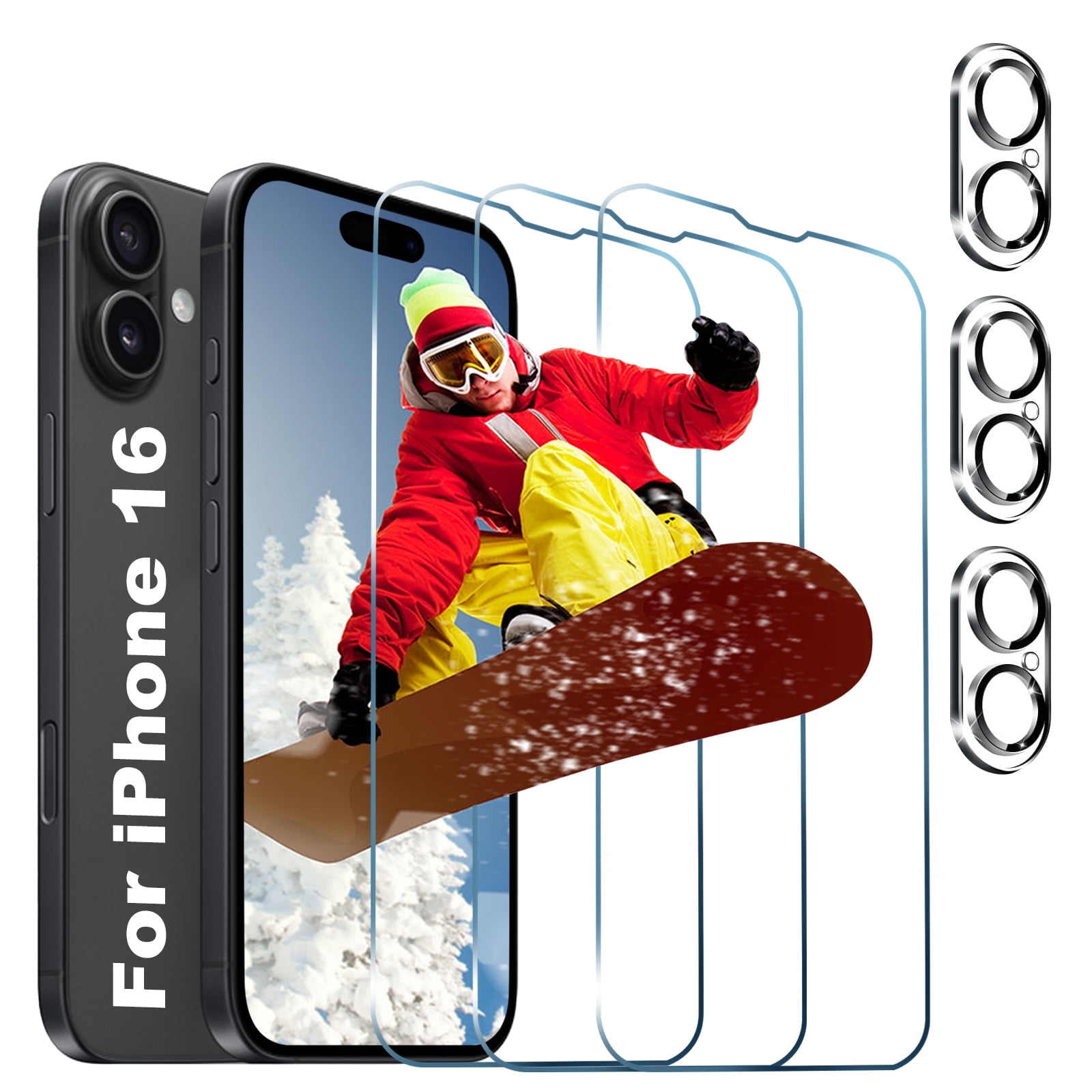 [3+3 Pack]KICOCOC for iPhone 16 Screen Protector with Camera Lens Protector,Sensor Protection,Case Friendly Tempered Glass Film[9H Hardness] for iPhone 16