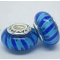 Murano Glass European Style Glass Beads Charms - Fits most Bracelets (Blue Stripe)