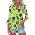 thumbnail image 4 of Kezqiaxn Blouses for Women Dressy Casual Fashion Ruffled 3/4 Sleeve V-Neck Button Up Shirt Loose Summer Tops 2026, 4 of 5