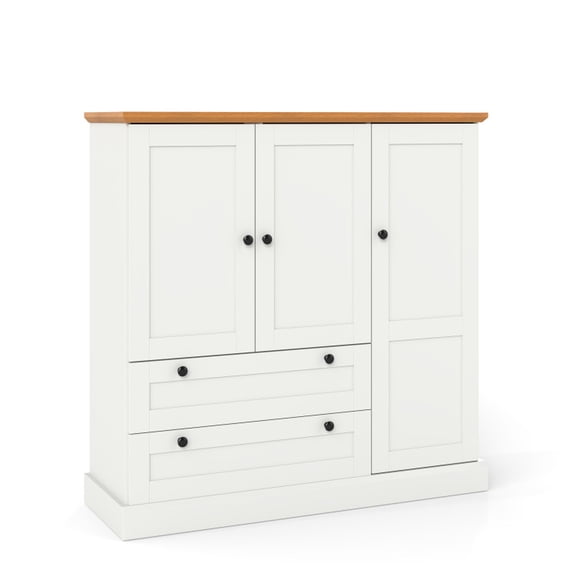 Furnibear 47.5" Farmhouse Buffet Sideboard Credenza Cabinet with 2 Drawers and Adjustable Shelves for Living Room Dining Room - White