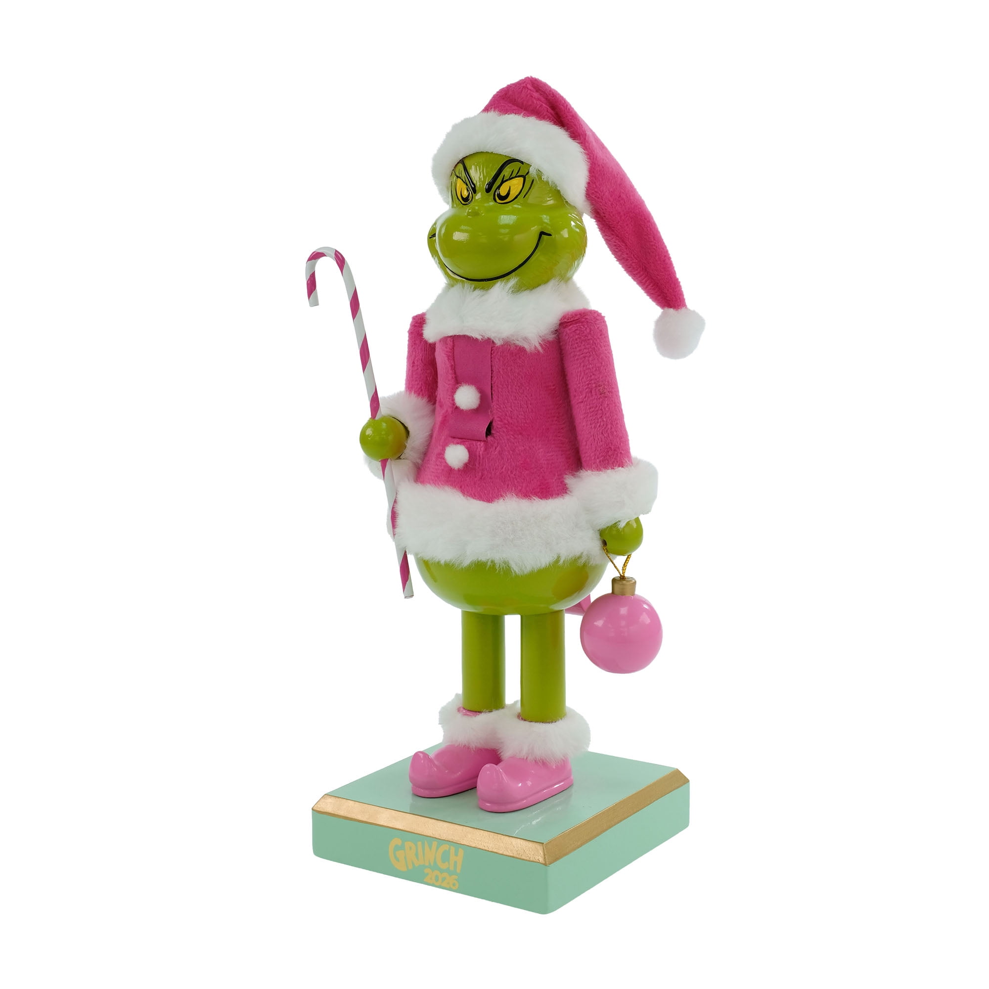 Dr. Seuss The Grinch 11-Inch Nutcracker in Pink Santa Outfit with Candy Cane