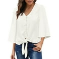 thumbnail image 5 of luvamia Women's Casual Blouses Button-Down V Neck Shirts 3/4 Sleeve White Tops Size XL, 5 of 9