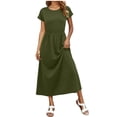 thumbnail image 2 of BRGZLK Womens Summer Modest Work Casual Solid Color Midi Knee Dress Pocket Short Sleeve Teacher Outfits Spring Travel Clothes, 2 of 7