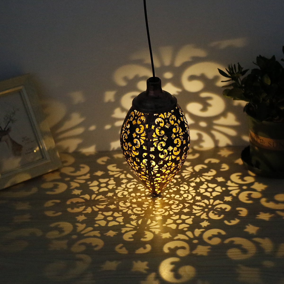 Marocain Vintage Lanterne Lumière Lampe Or 30 cm large 