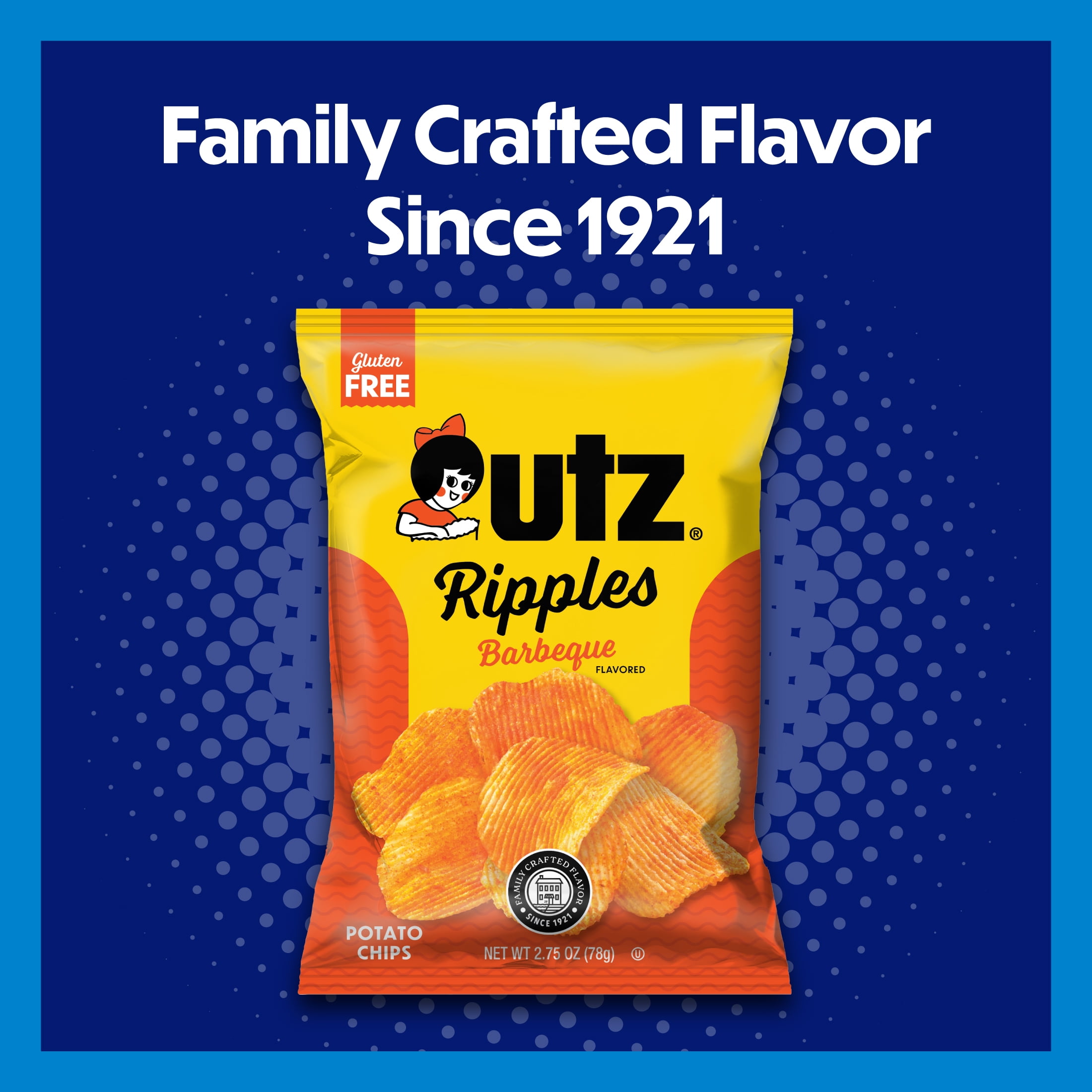 Utz Barbeque Ripples Potato Chips, Gluten-Free, 2.75 oz Bag