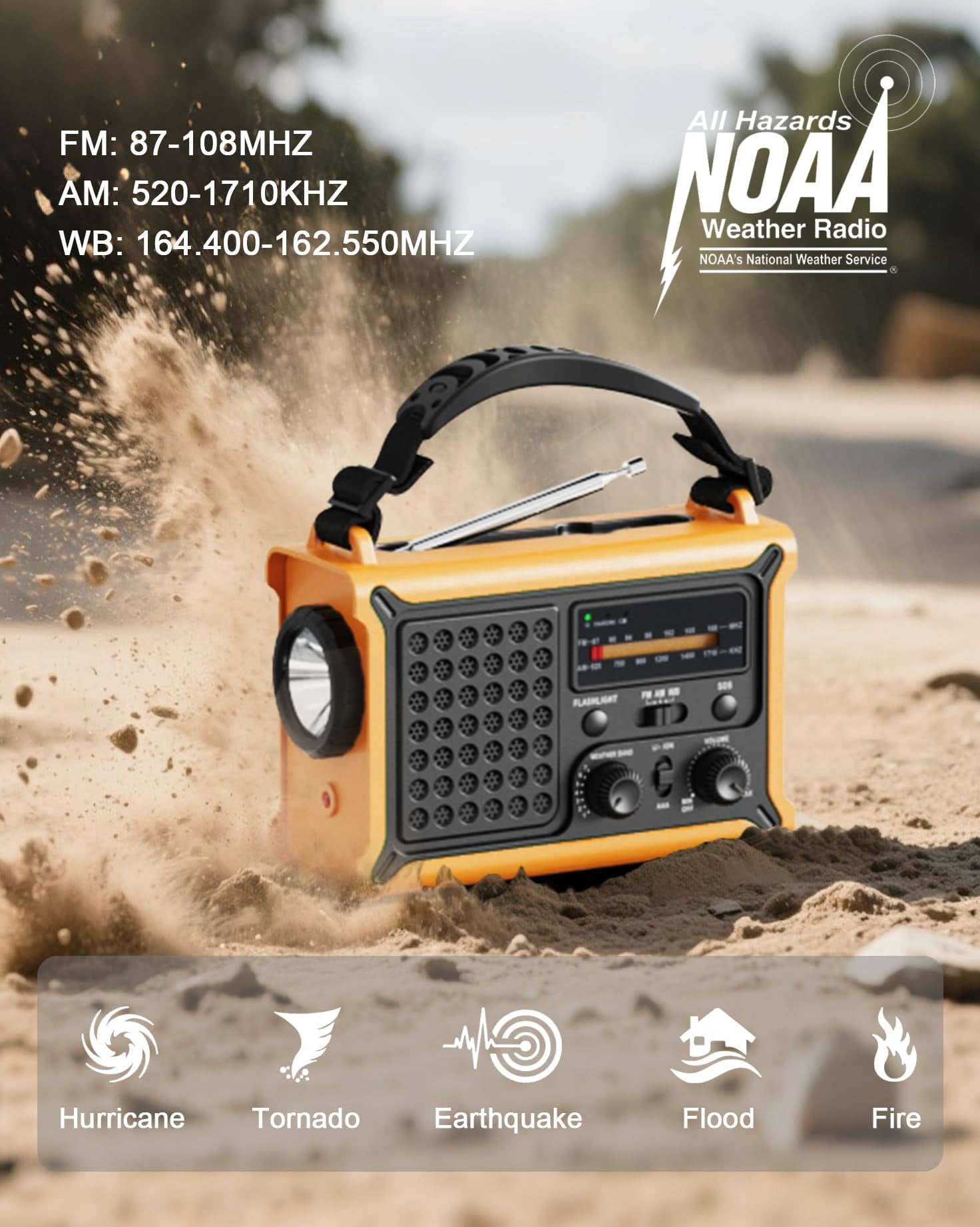 Emergency Weather Radio With Large Solar Panel  Efficient Hand Crank & Real 12000mah | Am/fm/noaa Bands Led Flashlight Reading Lamp Sos Alarm Phone For Camping Blackout