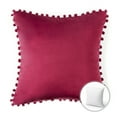 thumbnail image 4 of Phantoscope Designer's Choice Decorative Throw Pillow Set, Fluffy Faux Fur & Pom Pom Velvet Bundle, for Sofa Couch Bedroom, 18" x 18", Navy Fur and Wine Velvet, 2 Pack, 4 of 7