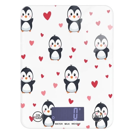 High Precision Digital Kitchen Scale Tempered Glass Food Scale Multifunction Scale Small Kitchen Appliances Cute Penguin and Hearts Pattern