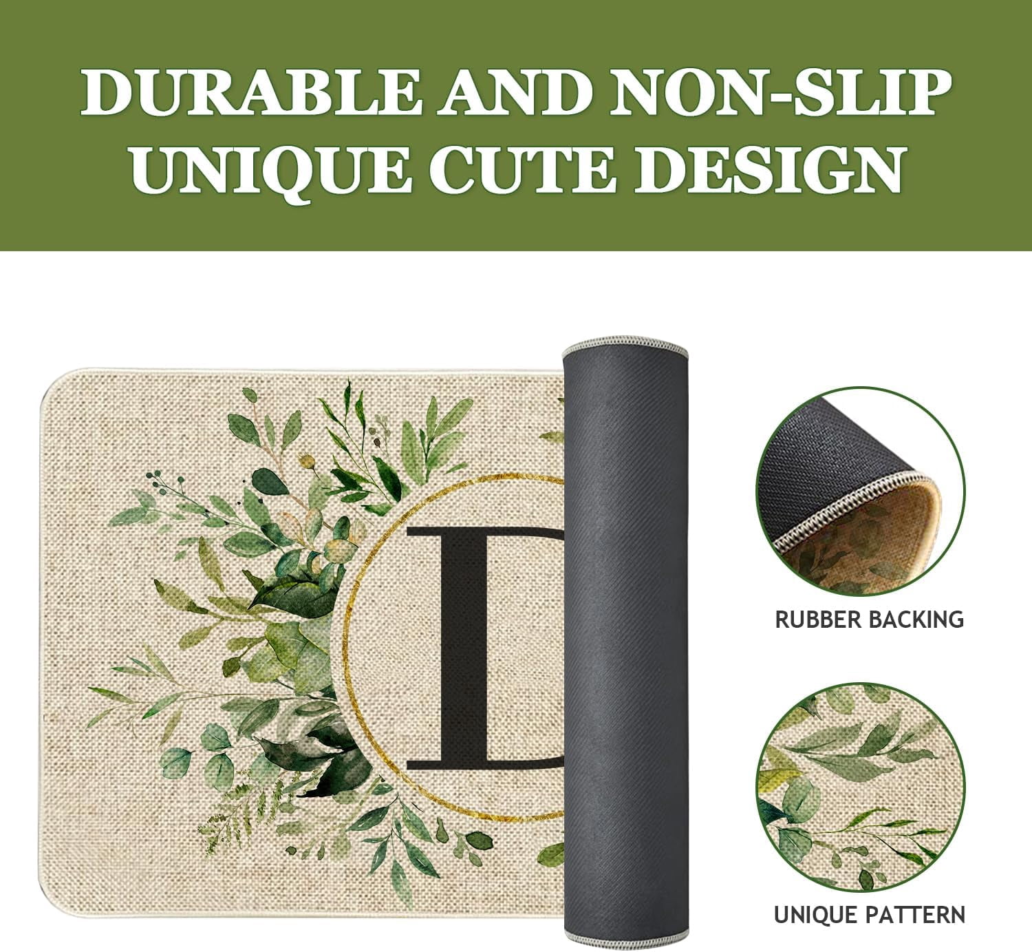 Spring Eucalyptus Leaves Monogram Letter D Door Mat 30 X 17 Inch Family Last Name Initial Welcome Doormat Indoor Outdoor Entrance Floor Rug Non Slip Spring Summer Decor Rubber Mats