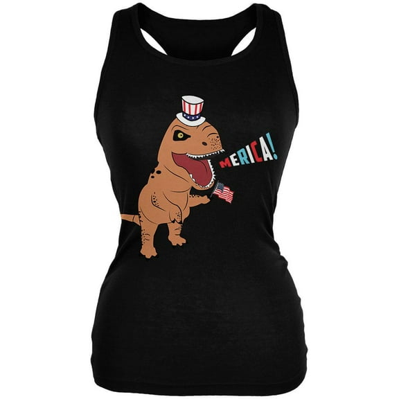 4th Of July Merica Patriotic T-Rex Dinosaur Juniors Soft Tank Top Black SM