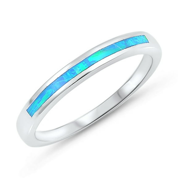 CHOOSE YOUR COLOR Blue Simulated Opal Wedding Ring .925 Sterling Silver Men's Band CZ Female Size 9