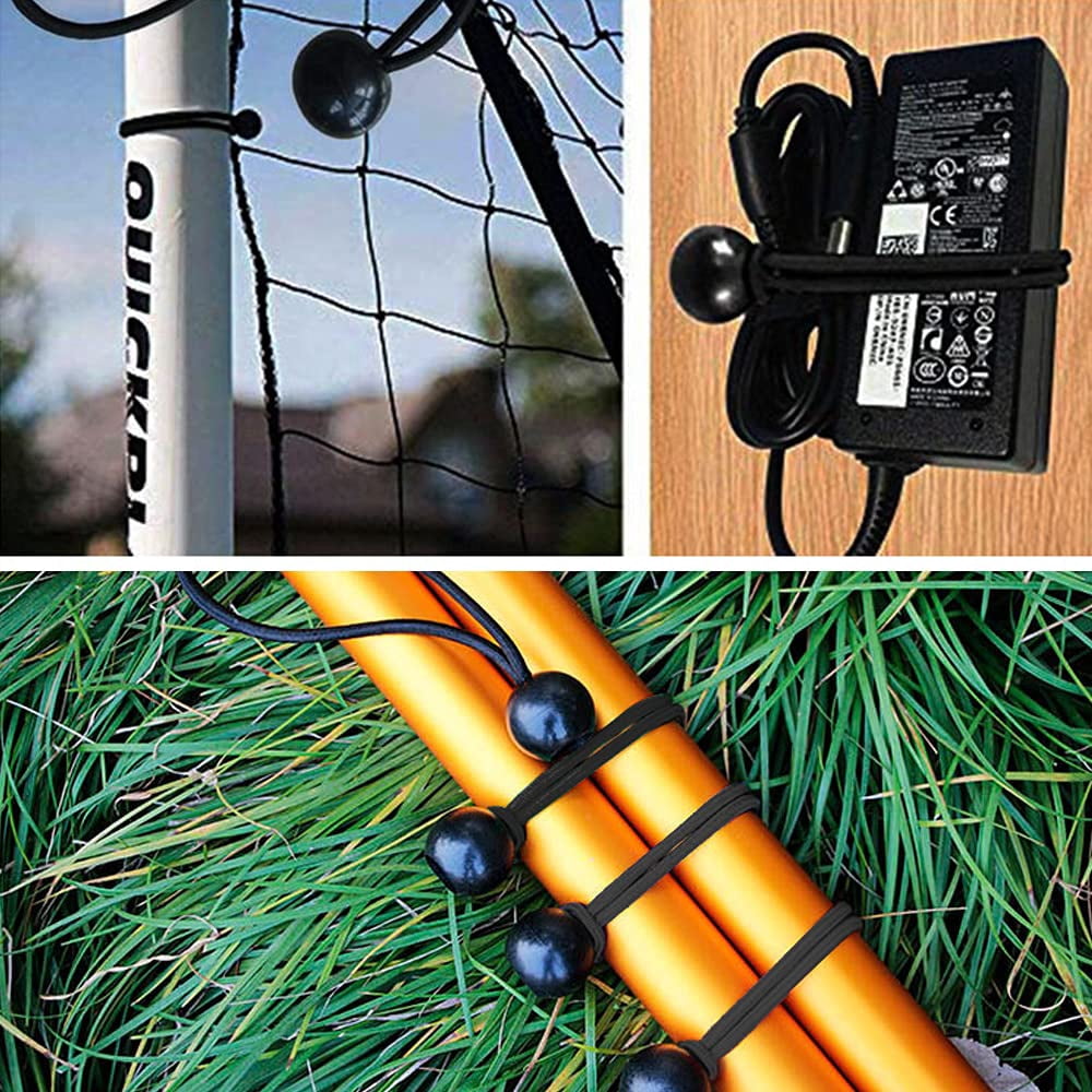 Bungee Balls, Black Ball Bungee Heavy Duty Heavyweight 4 inches Tarp Bungee Cords, Weather Resistant Tie Down Strap 4mm Thickness - for Camping, Tents, Cargo, Holding Wire and Hoses